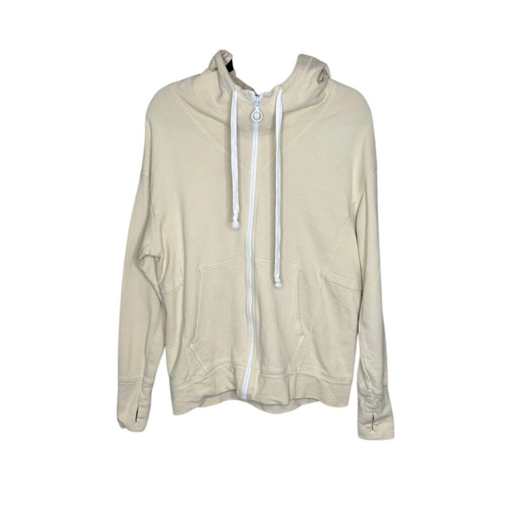 Fabletics Hoodie WomensXS Cream White 100% Cotton Full Zip Drawstring Pocket EUC
